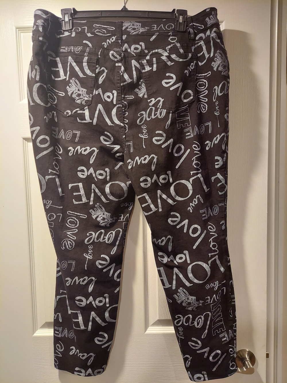 Ashley Stewart Black Jeans with White 'Love' Print (Stretchy)